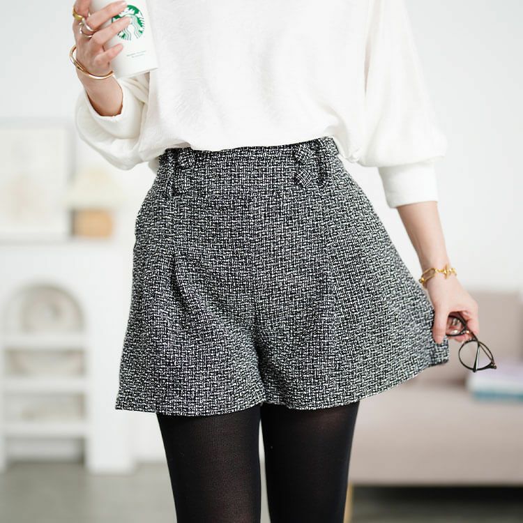 大きいサイズ レディース ツイードフレアショートパンツ jp008