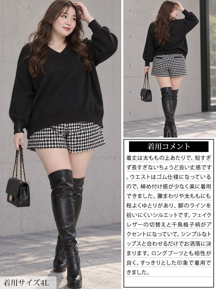 大きいサイズ レディース ハウンドトゥース柄ショートパンツ gold010