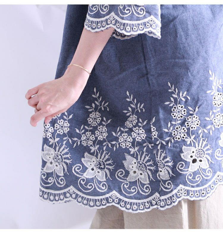 大きいサイズ レディース 刺繍入りチュニックブラウス gold605