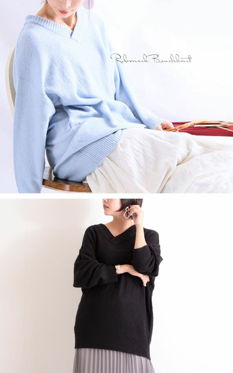 大きいサイズ レディース ドロップショルダーVネックニット　suri-3096