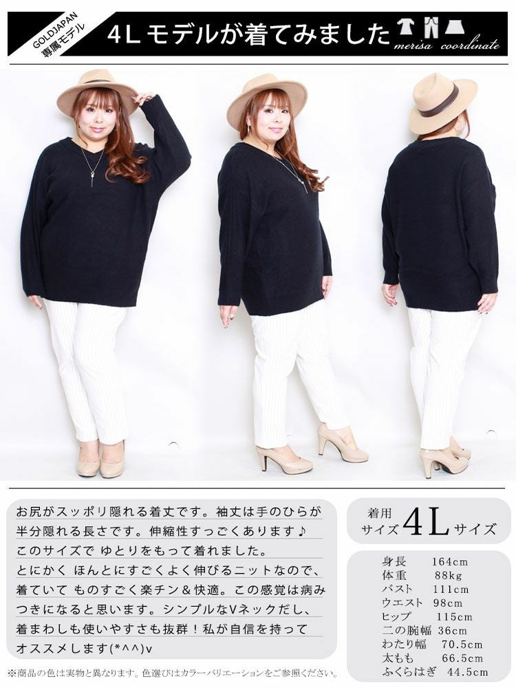 大きいサイズ レディース ドロップショルダーVネックニット　suri-3096