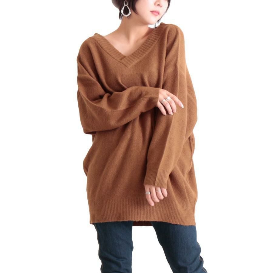 大きいサイズ レディース ドロップショルダーVネックニット suri-3096