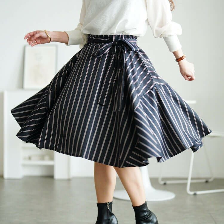 大きいサイズ レディース 共布リボン付きフレアスカート　jp153