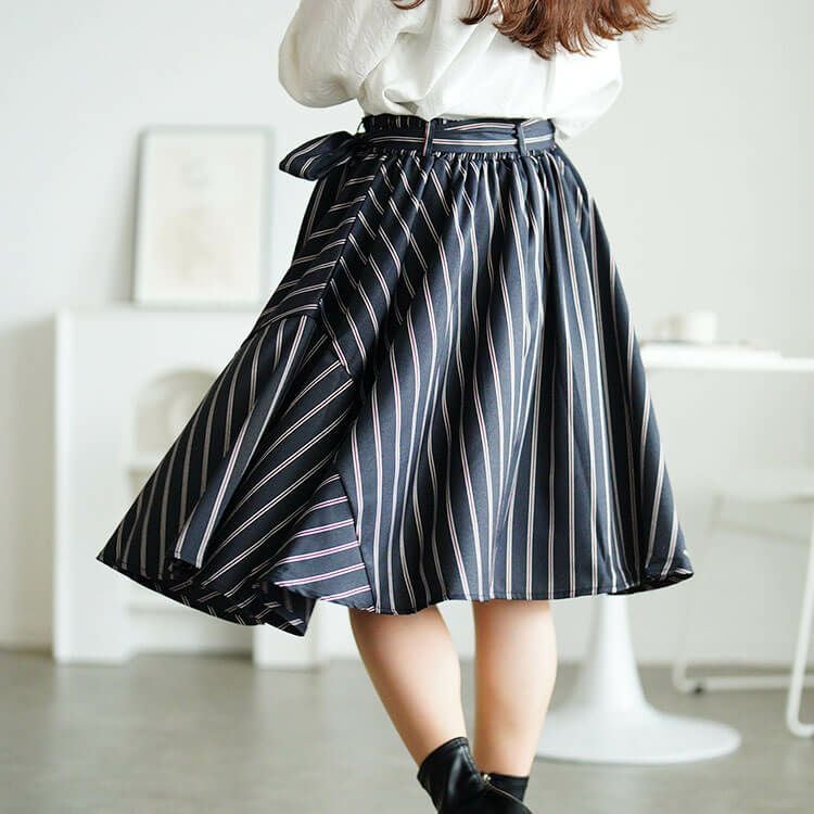 大きいサイズ レディース 共布リボン付きフレアスカート　jp153