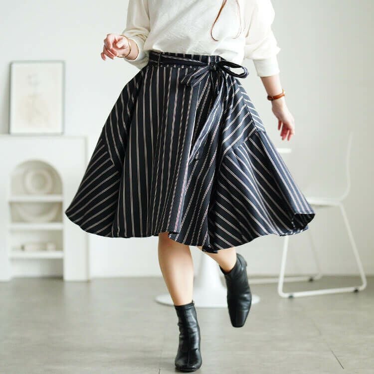 大きいサイズ レディース 共布リボン付きフレアスカート　jp153