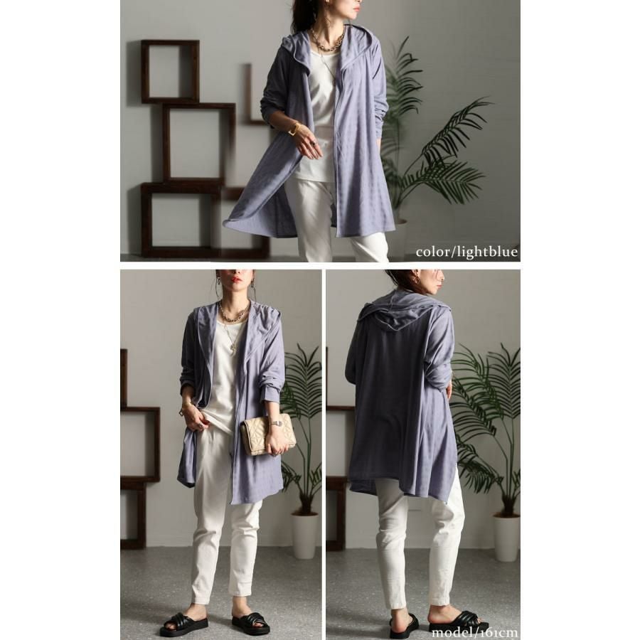 大きいサイズ レディース UV対策吸湿速乾フーディーカーディガン　map-98l ライトブルー