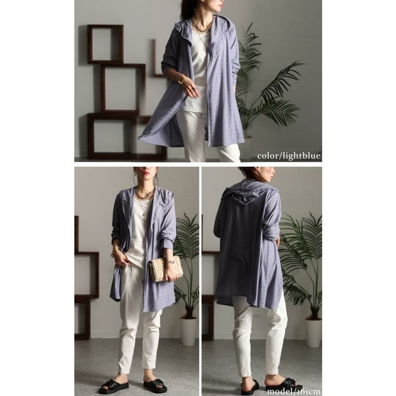 大きいサイズ レディース UV対策吸湿速乾フーディーカーディガン　map-98l ライトブルー