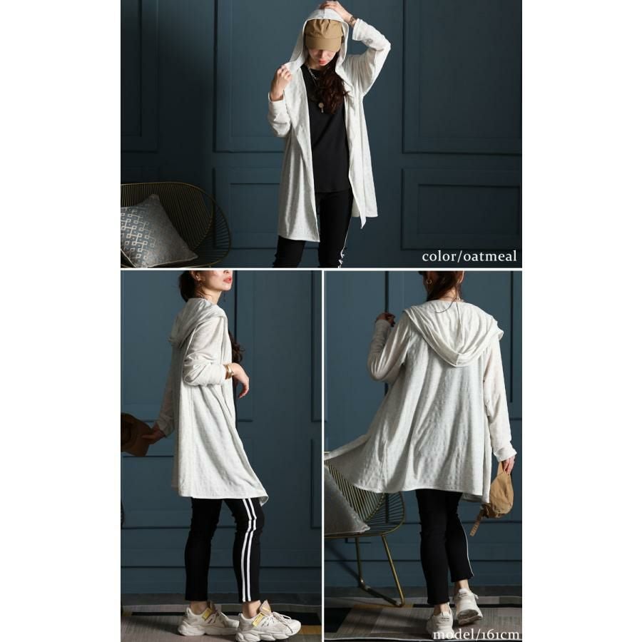 大きいサイズ レディース UV対策吸湿速乾フーディーカーディガン　map-98l オートミール