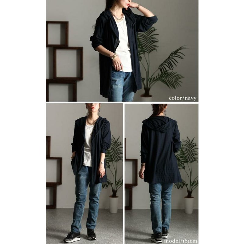 大きいサイズ レディース UV対策吸湿速乾フーディーカーディガン　map-98l ネイビー