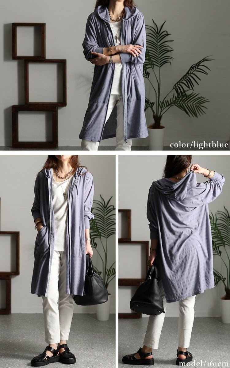 大きいサイズ レディース UV対策吸湿速乾ジップアップロングパーカー　map-97l