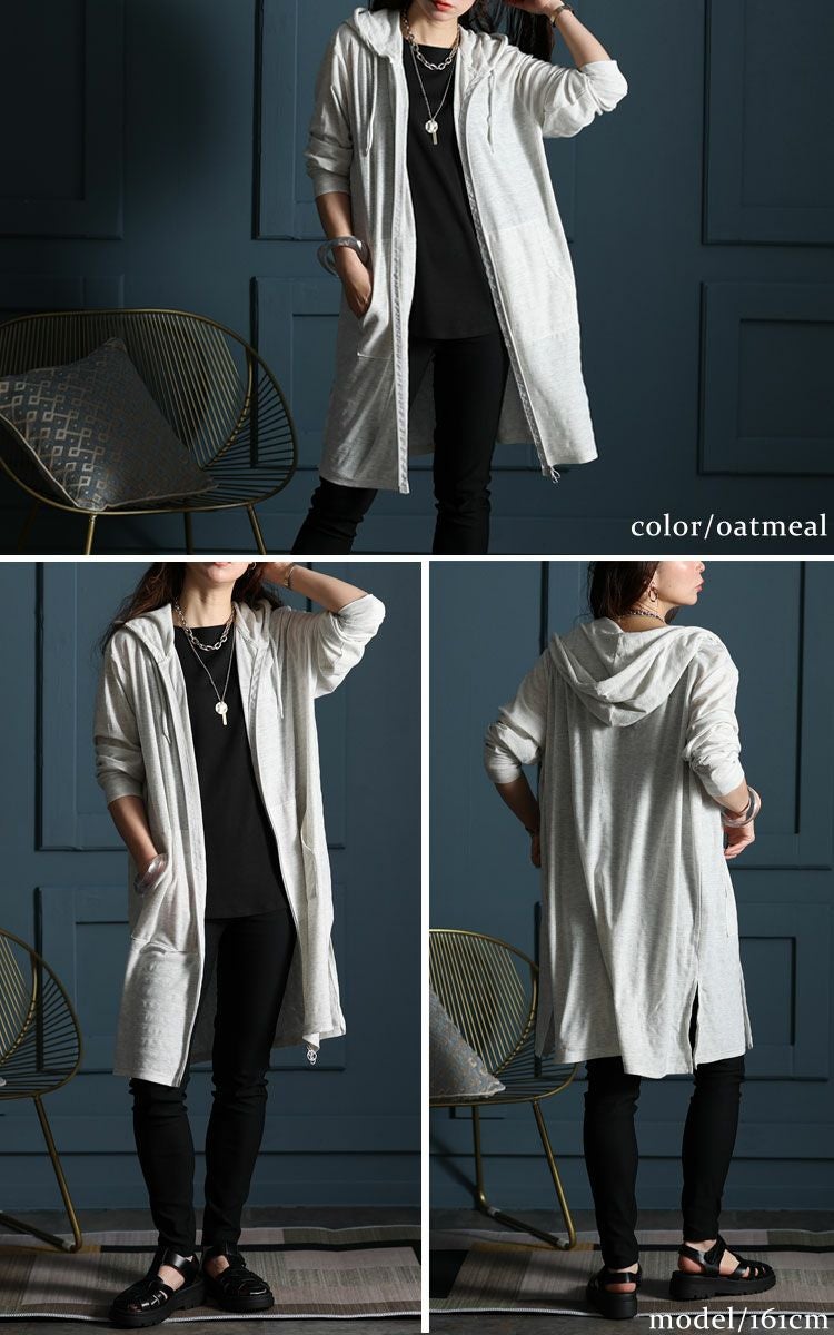 大きいサイズ レディース UV対策吸湿速乾ジップアップロングパーカー　map-97l