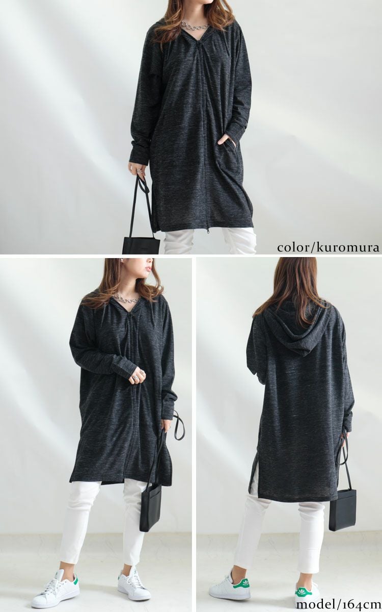 大きいサイズ レディース UV対策吸湿速乾ジップアップロングパーカー　map-97l