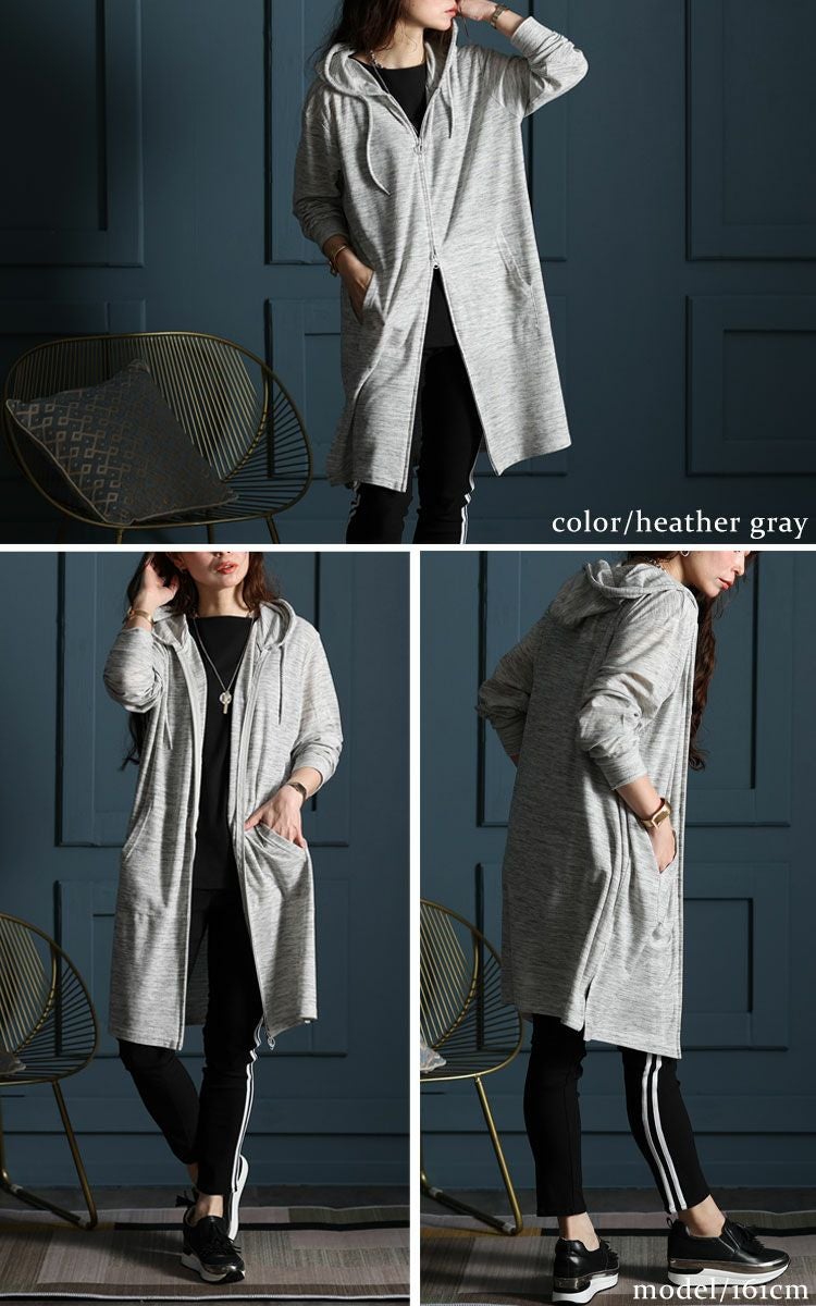 大きいサイズ レディース UV対策吸湿速乾ジップアップロングパーカー　map-97l