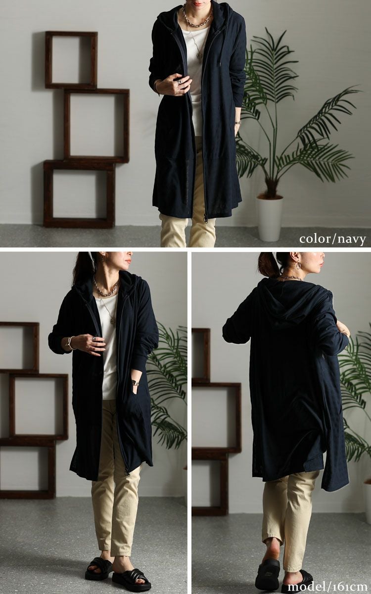 大きいサイズ レディース UV対策吸湿速乾ジップアップロングパーカー　map-97l