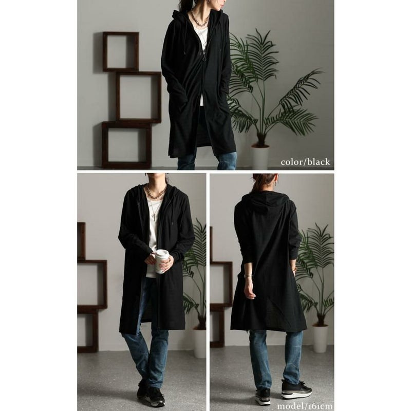 大きいサイズ レディース UV対策吸湿速乾ジップアップロングパーカー　map-97l ブラック