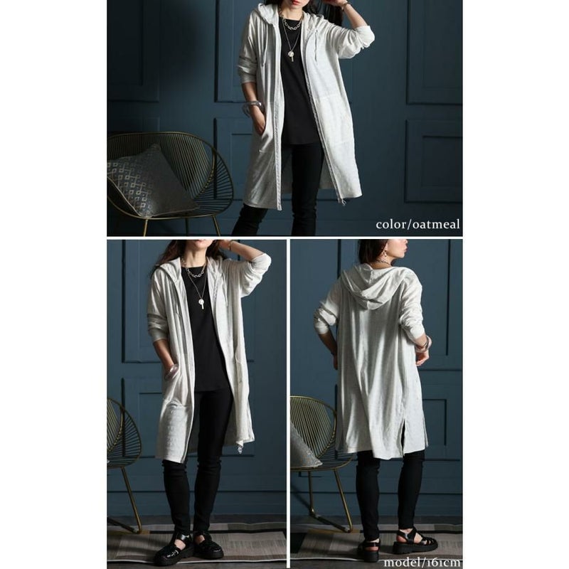 大きいサイズ レディース UV対策吸湿速乾ジップアップロングパーカー　map-97l オートミール