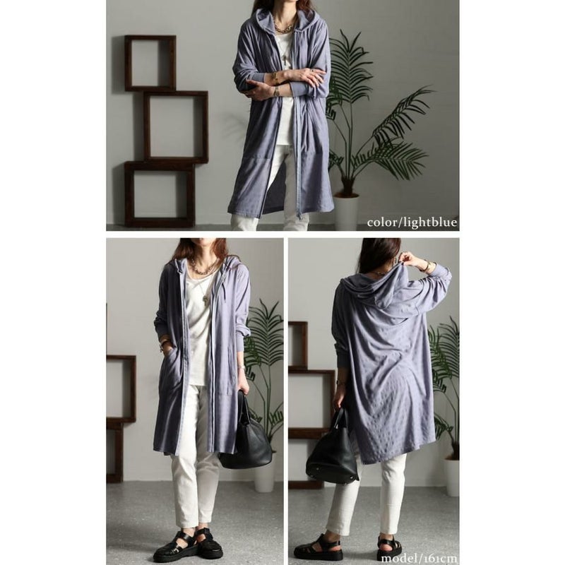 大きいサイズ レディース UV対策吸湿速乾ジップアップロングパーカー　map-97l ライトブルー