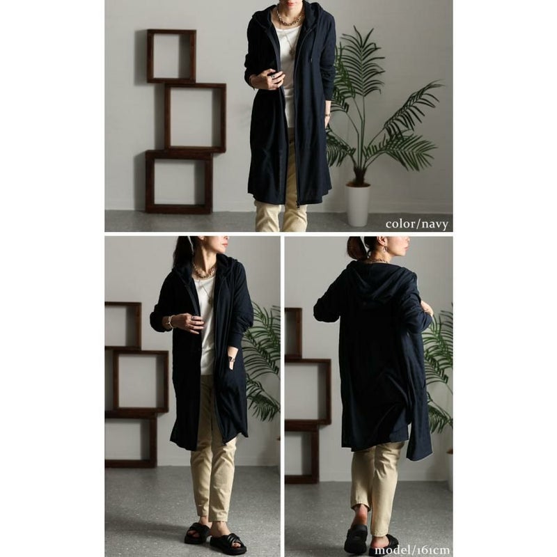 大きいサイズ レディース UV対策吸湿速乾ジップアップロングパーカー　map-97l ネイビー