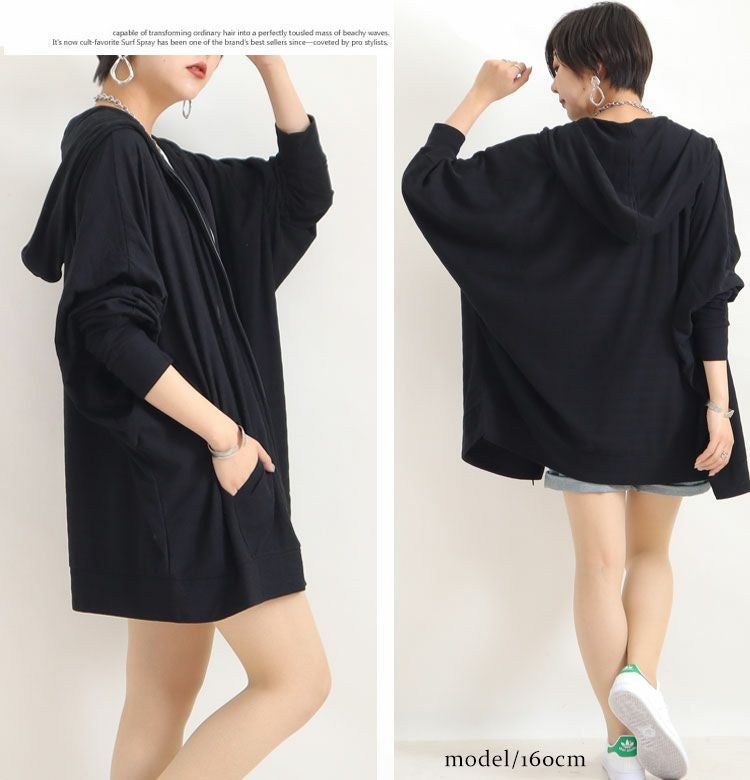 大きいサイズ レディース UV対策吸湿速乾ドルマンジップアップパーカー　map-348l