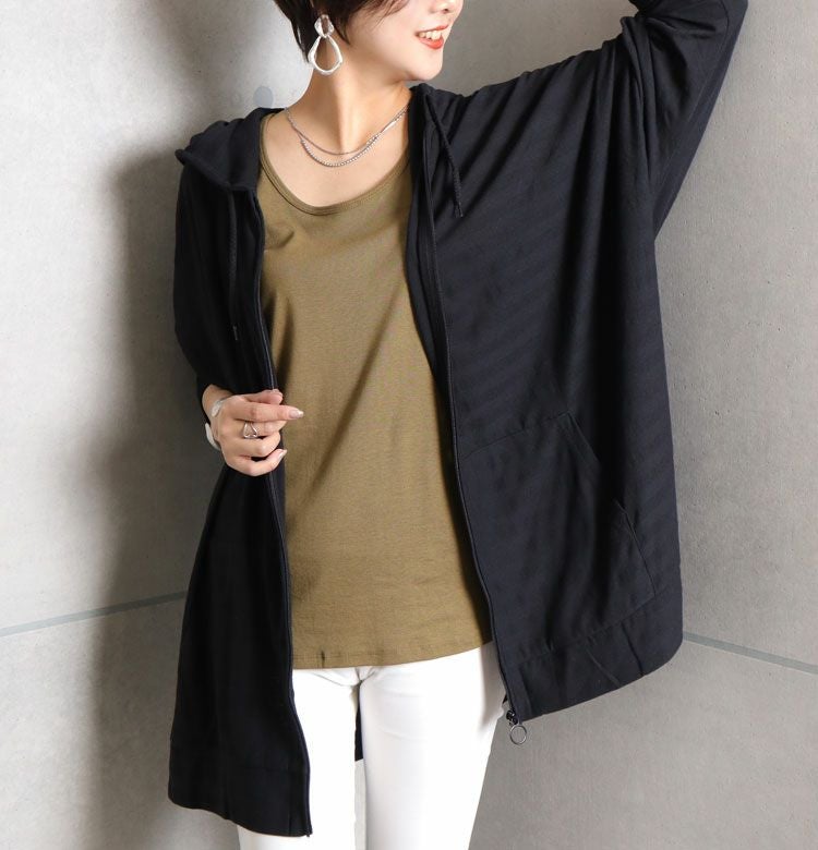 大きいサイズ レディース UV対策吸湿速乾ドルマンジップアップパーカー　map-348l