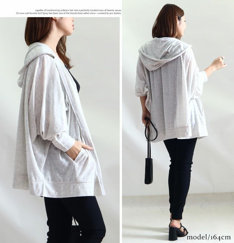 大きいサイズ レディース UV対策吸湿速乾ドルマンジップアップパーカー　map-348l