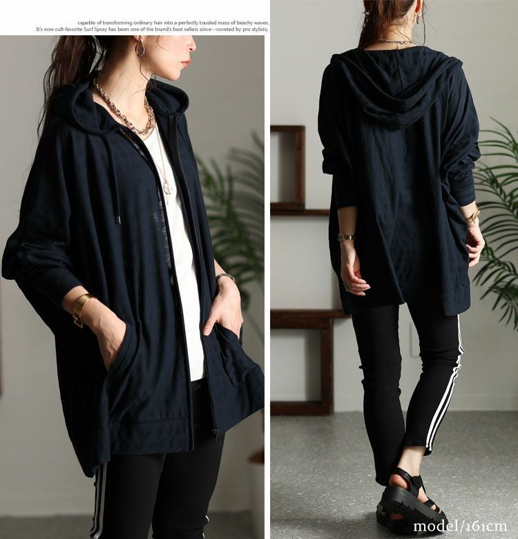 大きいサイズ レディース UV対策吸湿速乾ドルマンジップアップパーカー　map-348l