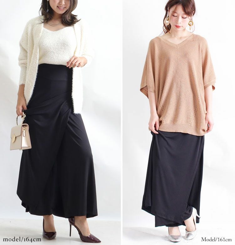 大きいサイズ レディース 巻きスカート風ワイドパンツ　sw-0182