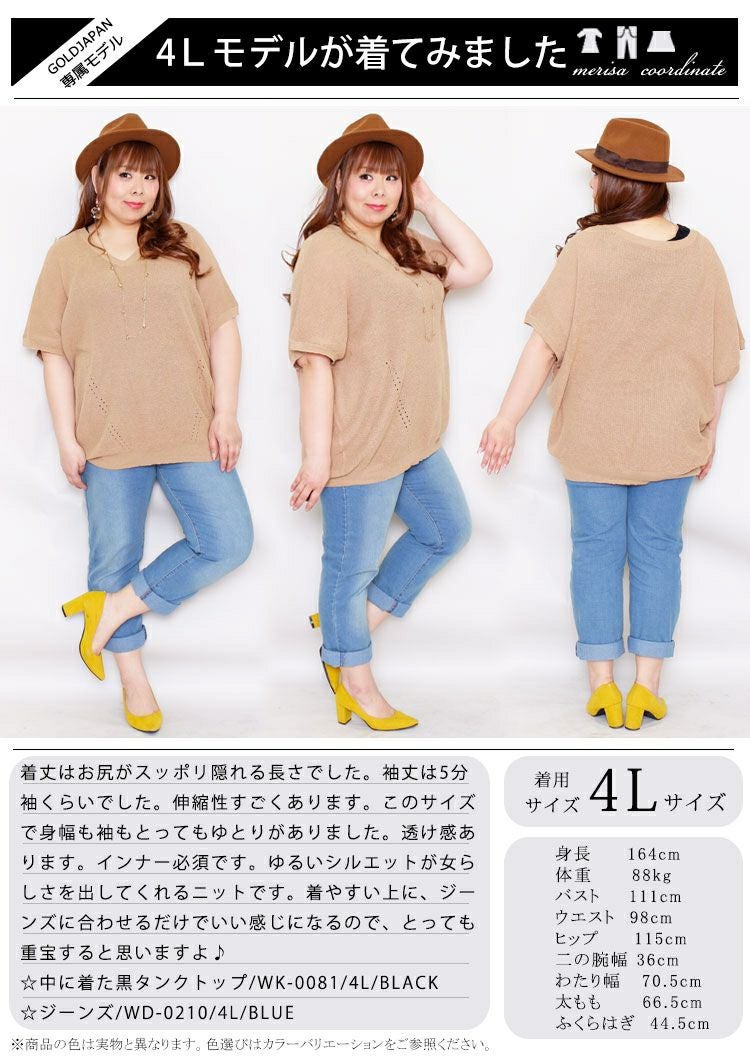 大きいサイズ レディース Vネックドルマンニットトップス　sada-6467