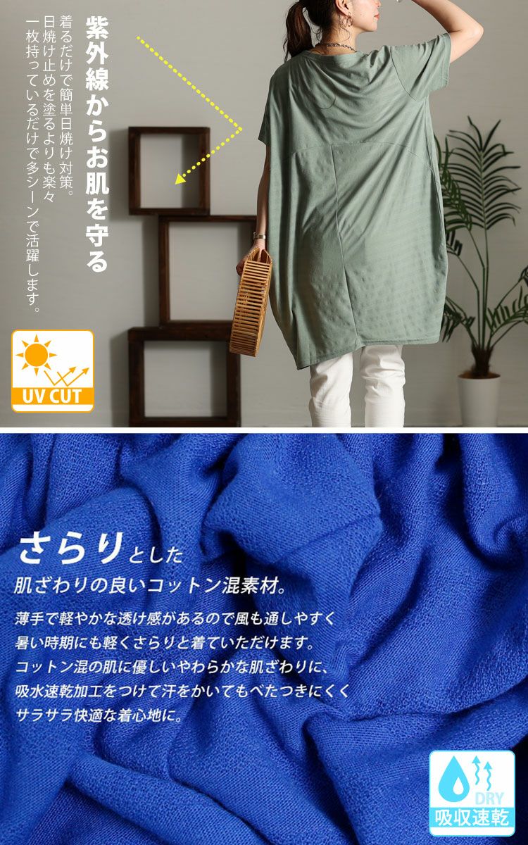 大きいサイズ レディース UV対策＆吸湿速乾Vネックコクーンチュニック　map-96l【メール便可】