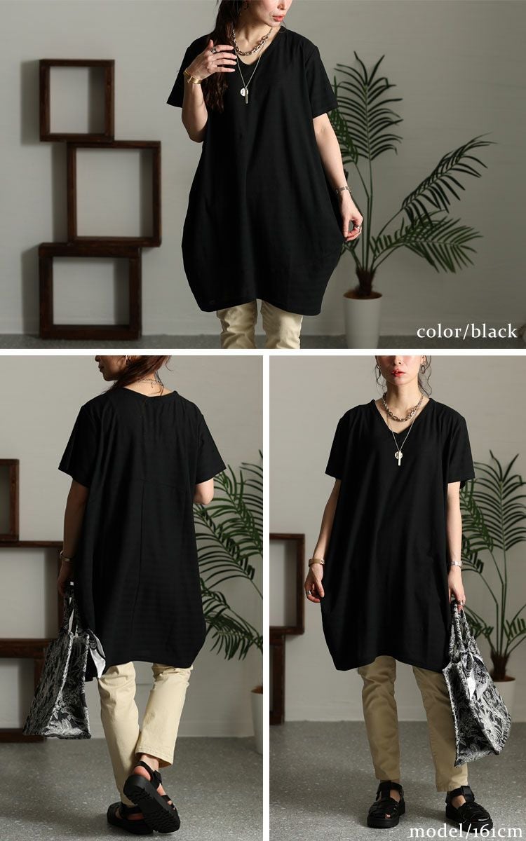 大きいサイズ レディース UV対策＆吸湿速乾Vネックコクーンチュニック　map-96l【メール便可】