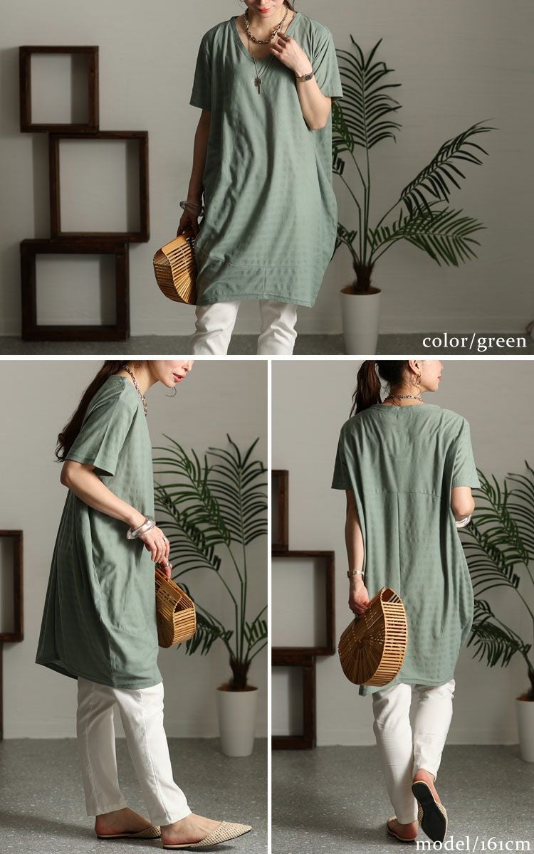 大きいサイズ レディース UV対策＆吸湿速乾Vネックコクーンチュニック　map-96l【メール便可】