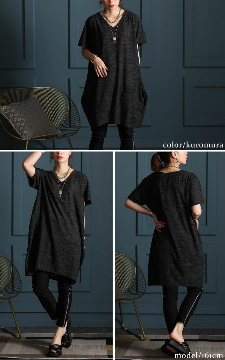 大きいサイズ レディース UV対策＆吸湿速乾Vネックコクーンチュニック　map-96l【メール便可】