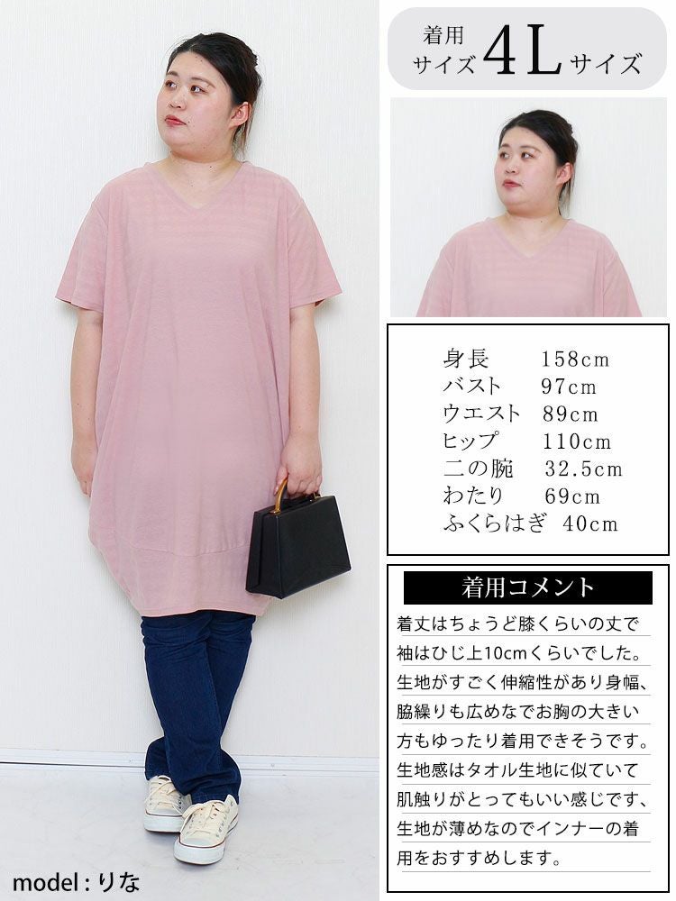 大きいサイズ レディース UV対策＆吸湿速乾Vネックコクーンチュニック　map-96l【メール便可】