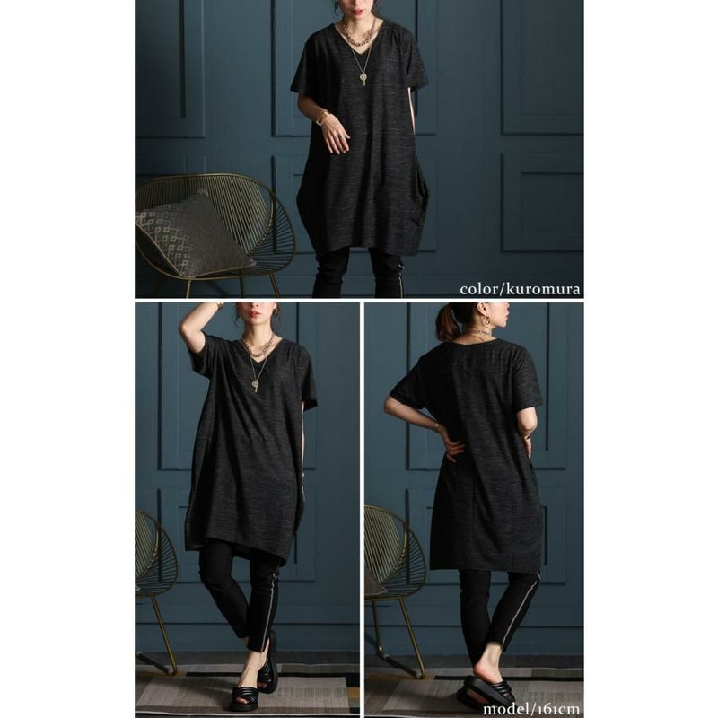 大きいサイズ レディース UV対策＆吸湿速乾Vネックコクーンチュニック　map-96l【メール便可】 ブルー