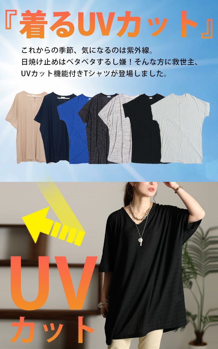 大きいサイズ レディース UV対策＆吸湿速乾VネックドルマンTシャツ　map-85l