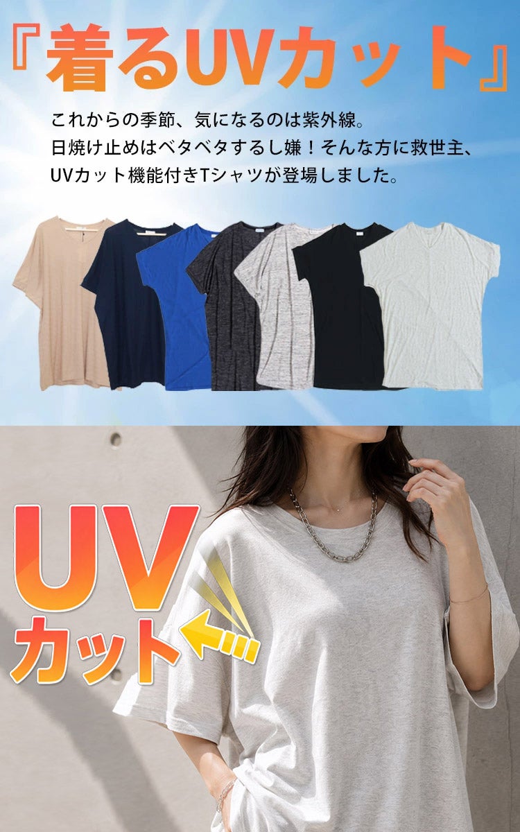 大きいサイズ レディース UV対策＆吸湿速乾VネックドルマンTシャツ　map-85l