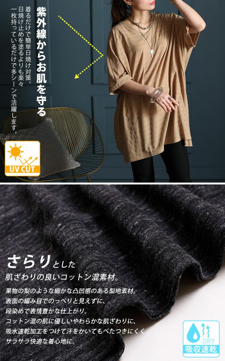 大きいサイズ レディース UV対策＆吸湿速乾VネックドルマンTシャツ　map-85l