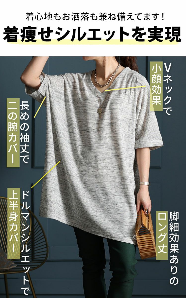 大きいサイズ レディース UV対策＆吸湿速乾VネックドルマンTシャツ　map-85l