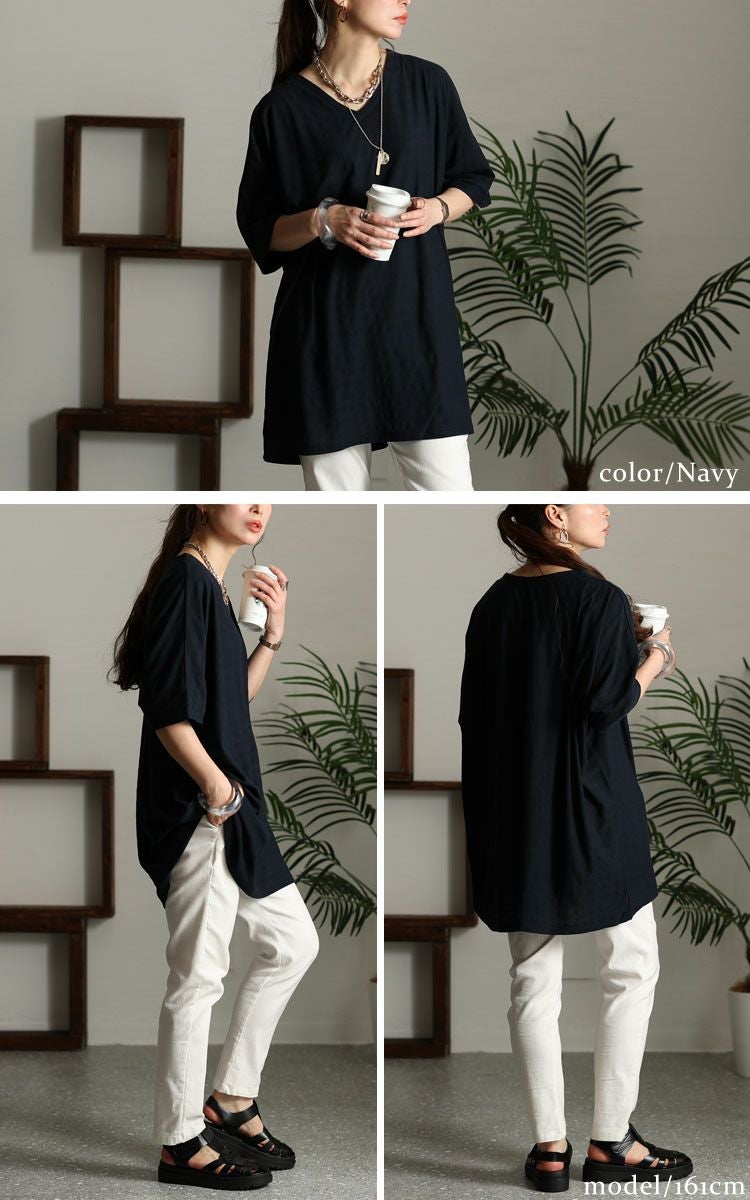 大きいサイズ レディース UV対策＆吸湿速乾VネックドルマンTシャツ　map-85l