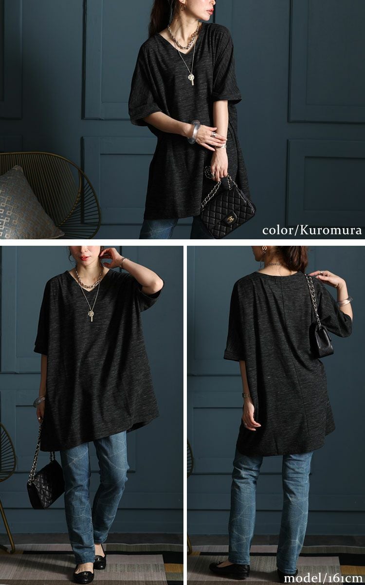 大きいサイズ レディース UV対策＆吸湿速乾VネックドルマンTシャツ　map-85l