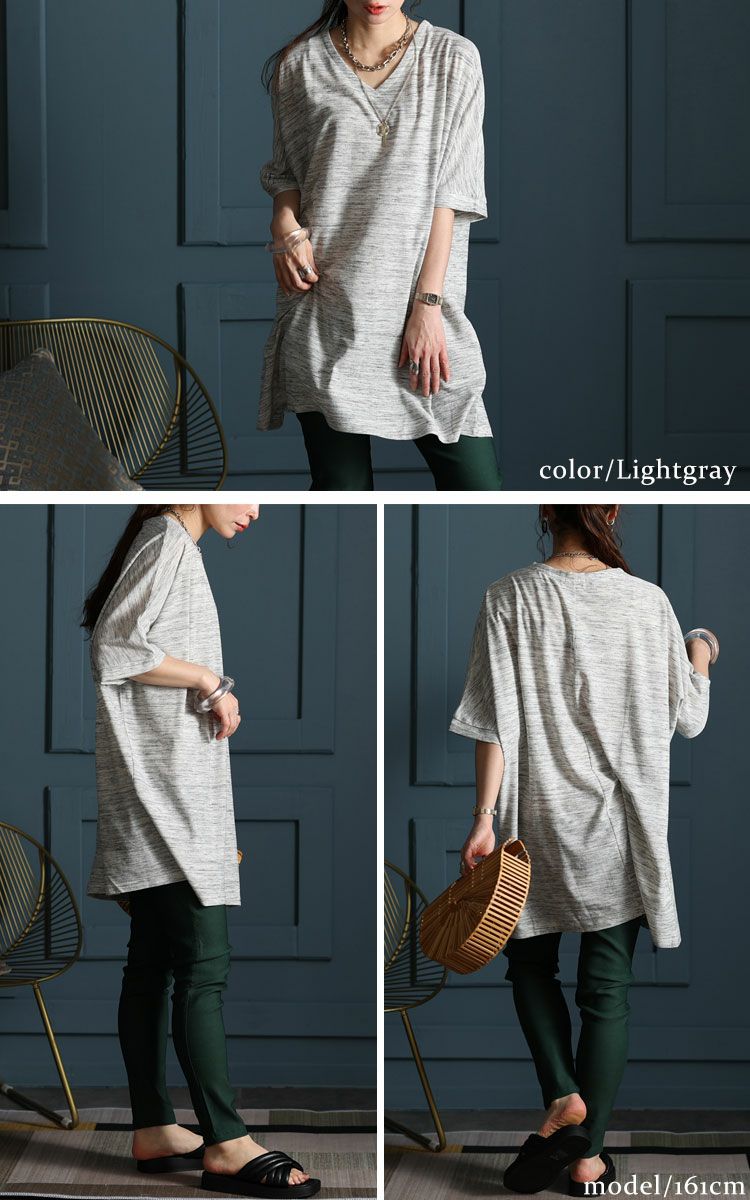 大きいサイズ レディース UV対策＆吸湿速乾VネックドルマンTシャツ　map-85l