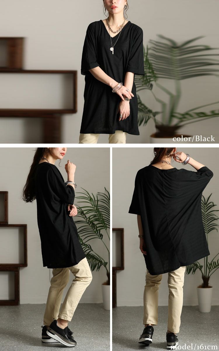 大きいサイズ レディース UV対策＆吸湿速乾VネックドルマンTシャツ　map-85l