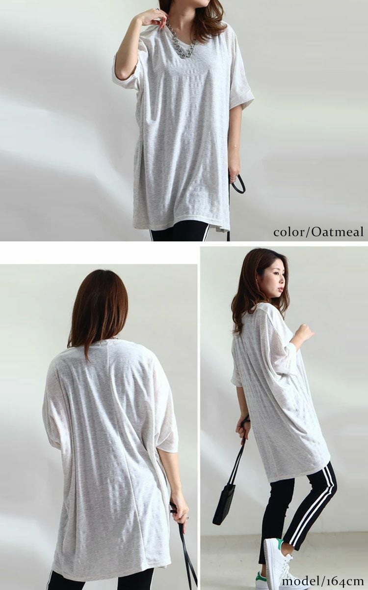 大きいサイズ レディース UV対策＆吸湿速乾VネックドルマンTシャツ　map-85l