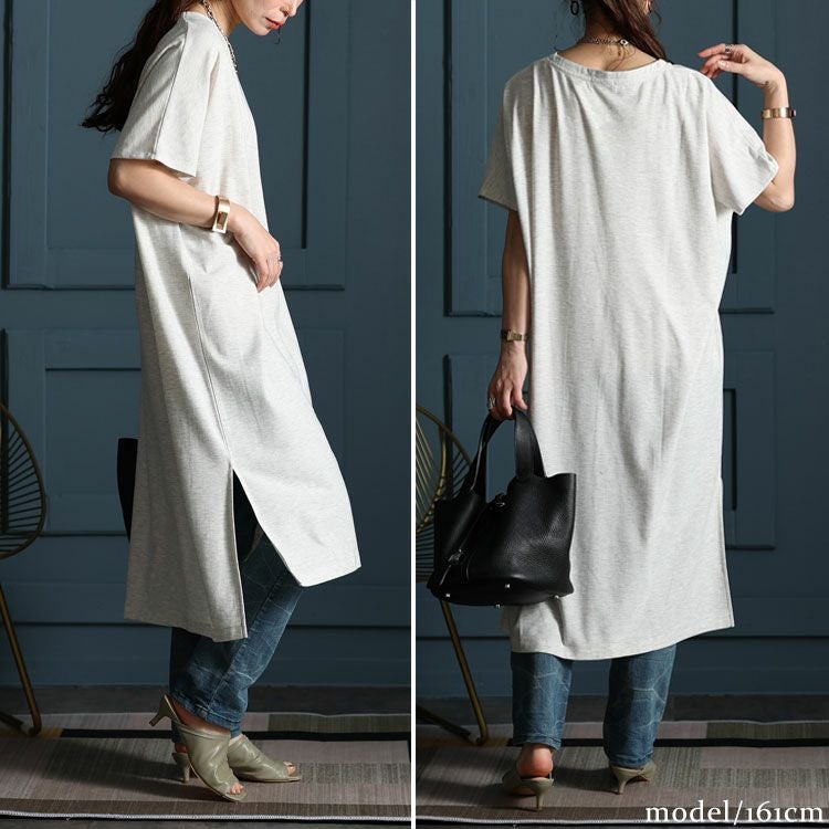 大きいサイズ レディース UV対策＆吸湿速乾Vネックスリット入りワンピース　map-83l