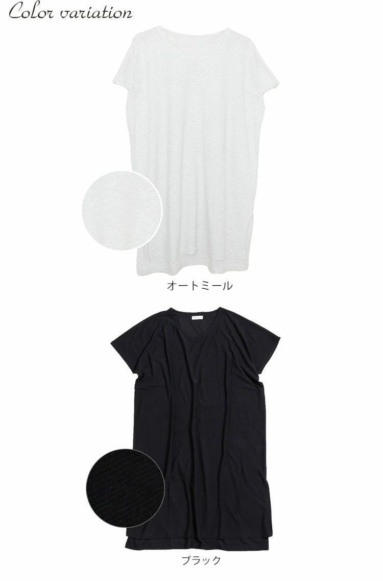 大きいサイズ レディース UV対策＆吸湿速乾Vネックスリット入りワンピース　map-83l