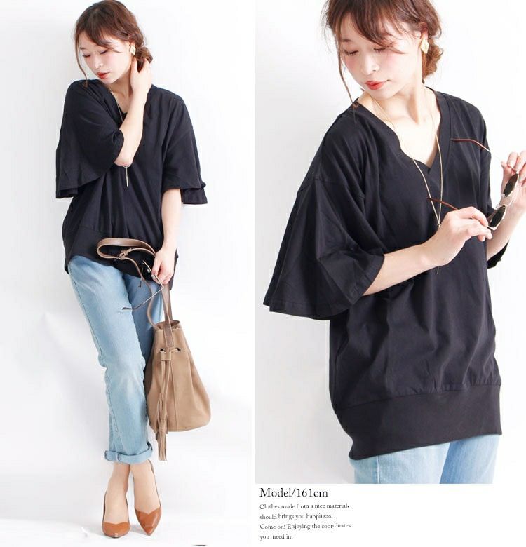 大きいサイズ レディース フレアスリーブコットンカットソー　wk-0104【メール便可】