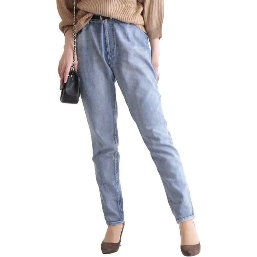 大きいサイズ レディース プルオンスキニーデニム 【低身長さんサイズ有】　tkb-127679320 ブリーチ（股下63cm）