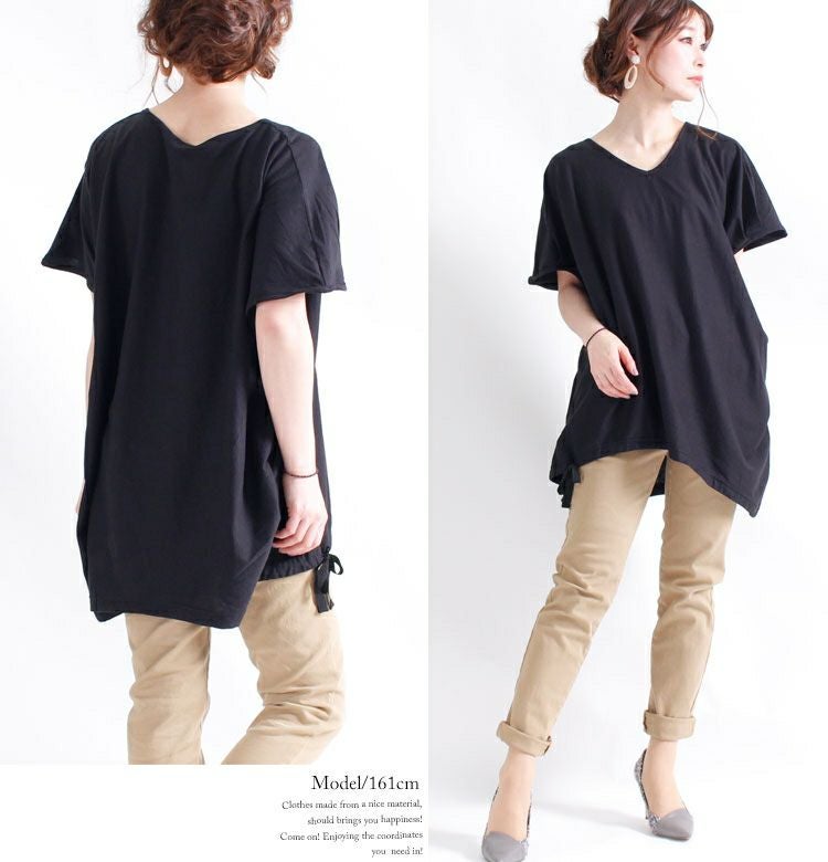 大きいサイズ レディース ドロストリボン付きコットンカットソー　wk-gold-088【メール便可】