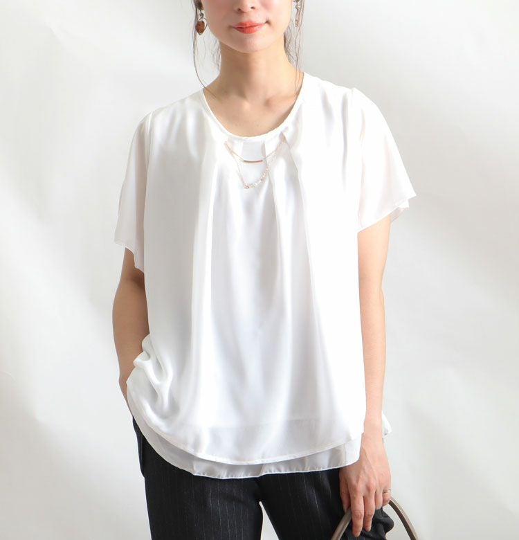 大きいサイズ レディース ビジュー付きシフォンブラウス　mncut-195036【メール便可】