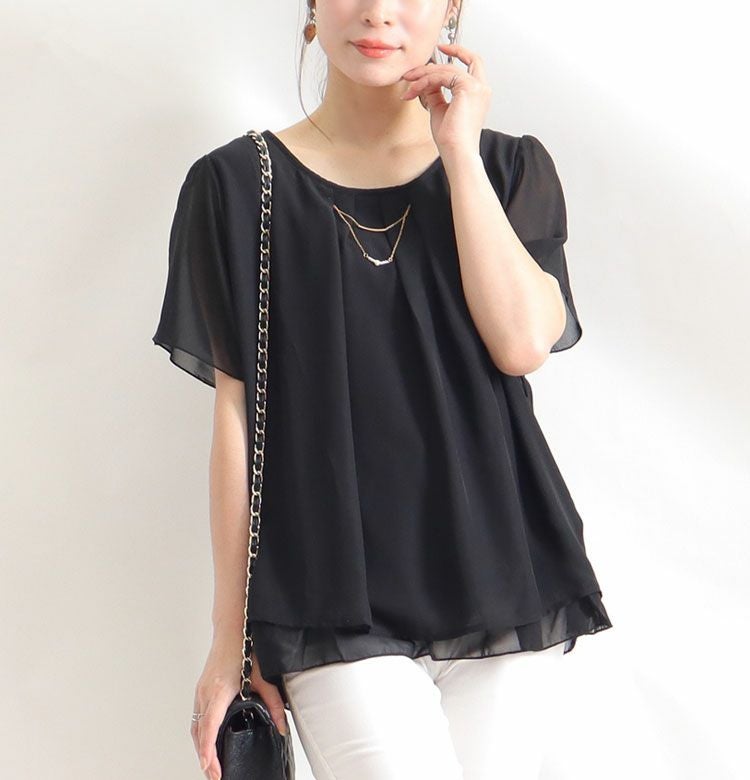 大きいサイズ レディース ビジュー付きシフォンブラウス　mncut-195036【メール便可】